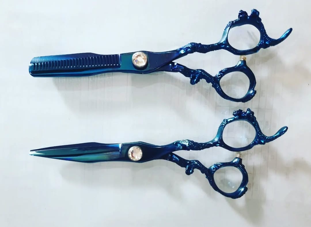 Blue Dragon With White Gems Dog Grooming Shears Set