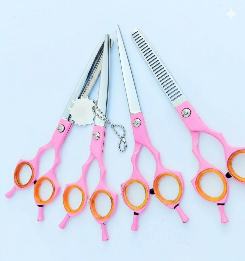 Half Pink 4 Dog Grooming Shears Set