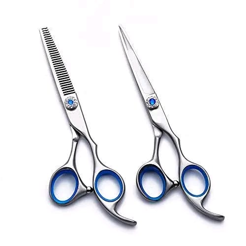 Mirror With Blue Gems Hair Grooming Shears Set 6"