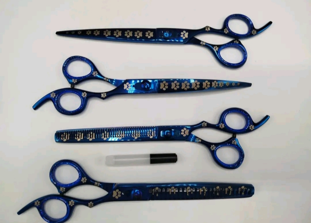 Blue Bold Ring Paws Printed 4 Dog Grooming Shears Set