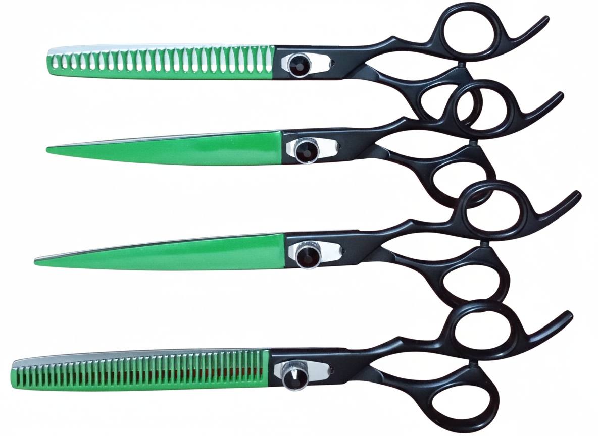 Half Green And Black 4 Dog Grooming Shears Set