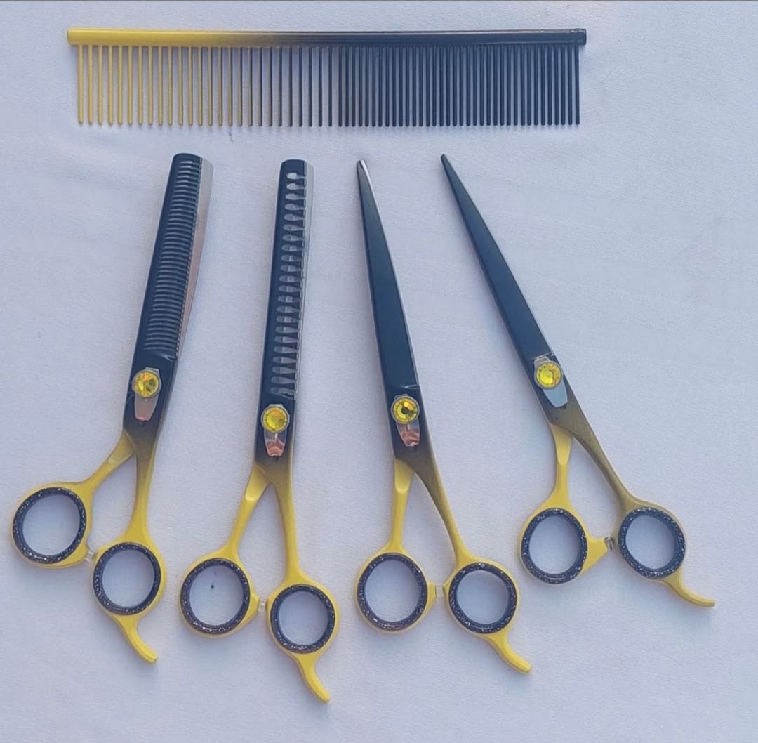 Black And Yellow 4 Dog Grooming Shears Set